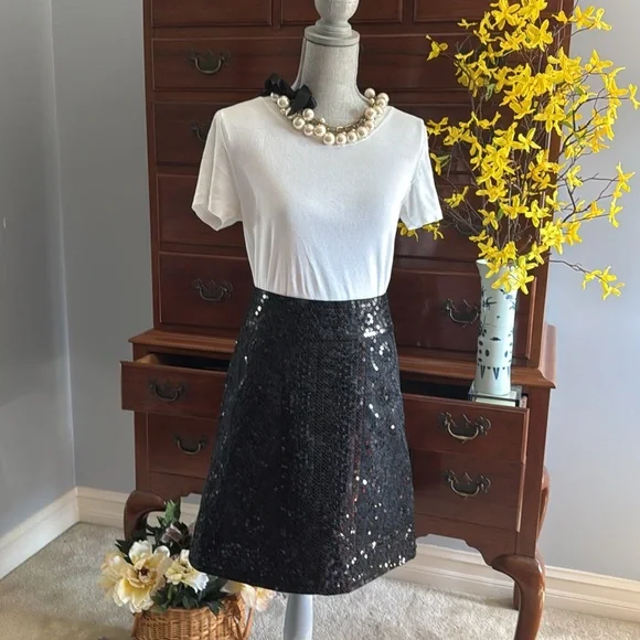 Tory Burch Isis Sequin Black Skirt Size 10 - Picture 2 of 11